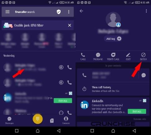 block contacts on Infinix Phones via truecaller app