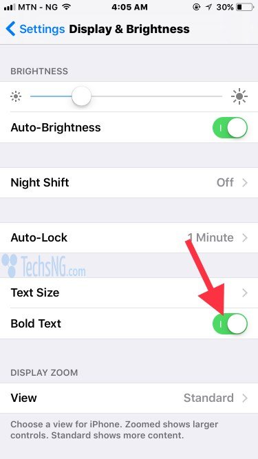 Bold text feature on iOS