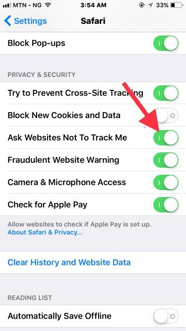 Enable ask websites not to track me feature