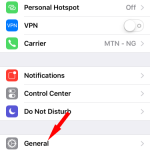 General menu on iPhone