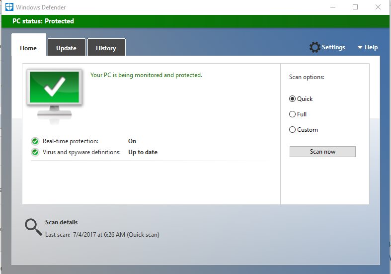 No virus detected using windows defender on Windows 10 computer