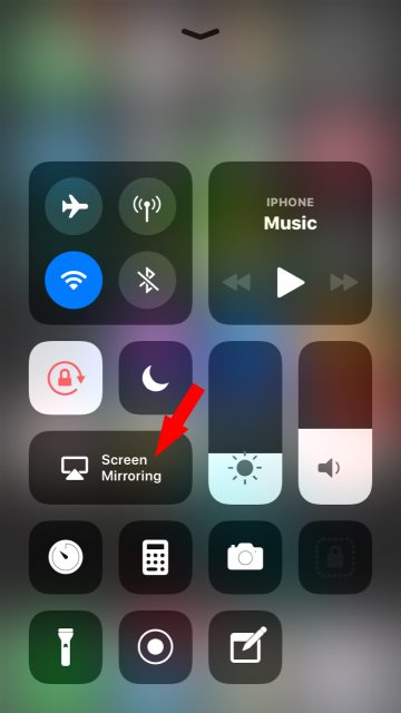 Screen Mirroring Option on iPhone running iOS 11