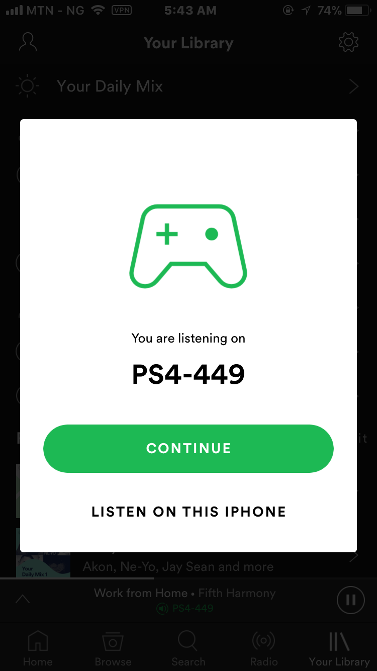 Using Spotify on Playstation 4