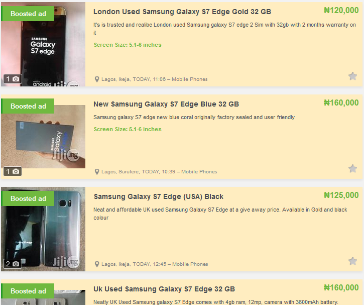 Samsung galaxy s7 edge price on jiji.ng