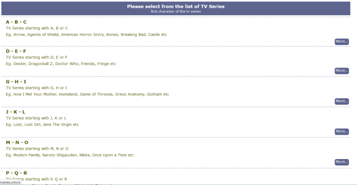 search tv shows via alphabets on o2tvseries