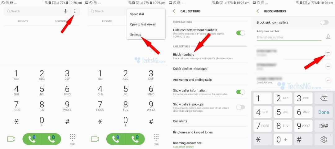 steps to unblock contacts on Samsung Galaxy J7 prime via call block settings