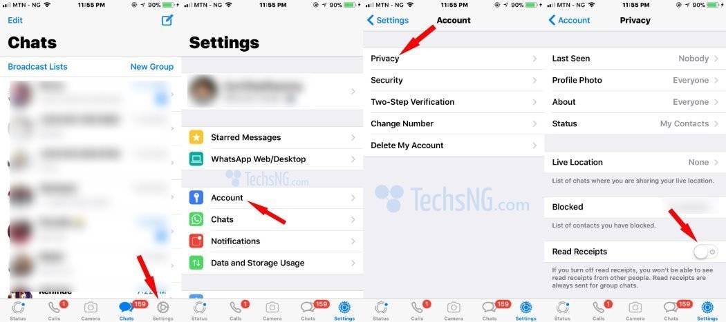 turn off read receipts to hide whatsapp status view on iPhone