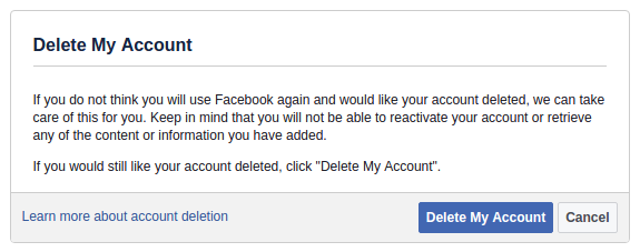 delete Facebook permanently option