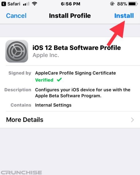 Option to install iOS 12 beta on iPhone