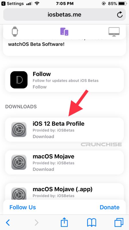 tap on iOS 12 beta profile to download iOS 12 beta on iPhone without developer account